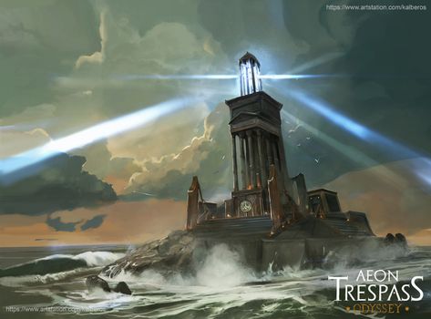 ArtStation - Daedalus_Lighthouse, Mateusz Michalski Fantasy Lighthouse, Photo Games, New Fantasy, Into The Unknown, Art Station, The Unknown, Dieselpunk, Sci Fi Fantasy, Fantasy Landscape