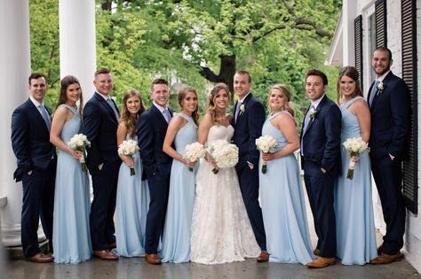 Group wearing Azazie  Kaleigh in sky blue Ice Blue Bridal Party, Ice Blue Bridesmaid Dress With Groomsmen, Azazie Sky Blue Bridesmaid Dresses, Sky Blue Bridal Party, Baby Blue Bridal Party, Mist Blue Bridesmaid Dresses, Azazie Mist, Azazie Sky Blue, Bridesmaid Dresses Canada