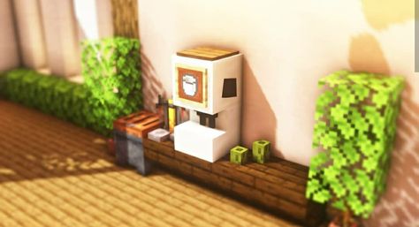 Minecraft Vanilla Furniture Ideas, Coffee Bar Minecraft, Minecraft Room Decor Ideas In Game, Minecraft Hot Tub Ideas, Minecraft Drum Set, Minecraft Washing Machine, Minecraft Umbrella Table, Minecraft Drawers, Minecraft Lamp Ideas Inside