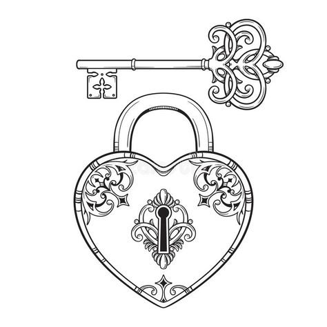 Key Tattoo Stencil, Padlock Tattoo, Heart Lock Tattoo, Key Tattoo Designs, Lock Tattoo, Key Drawings, Key Tattoos, Key Tattoo, Tattoo Stencil