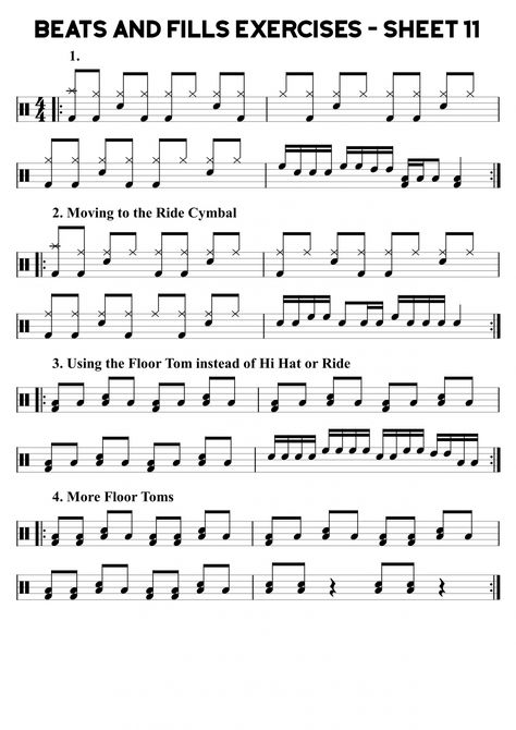 beats and fills exercises | Learn Drums For Free Drum Fills, Drum Beats, Drum Rudiments, Learn Drums, Drum Notes, Drum Patterns, Trumpet Sheet Music, Drums Sheet, Saxophone Sheet Music