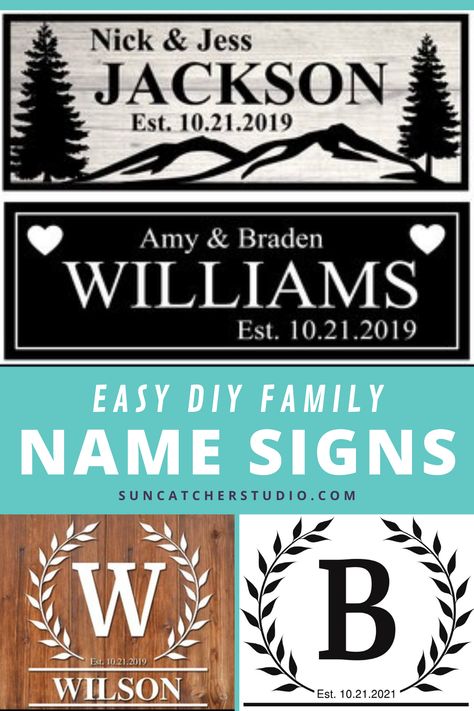 Last Name Established Monogram Signs. Create your own free printable personalized family name sign. This online generator allows you to easily create custom last name signs, family established signs, and monograms. Perfect for wood pallet projects, wedding gifts, wedding signs, wooden family porch signs, iron-on designs for t-shirts for family reunions, and more! #Monograms #FreePrintables #DIYWoodSigns Diy Wedding Signs Wood Pallets, Diy Established Family Signs, Pallet Projects Wedding, Name Signs Diy Wooden, Family Signs Personalized, Family Signs Diy, Personalized Family Signs, Sign Fonts, Established Family Signs