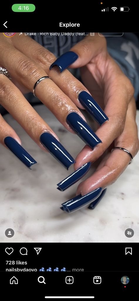 Navy Blue Tapered Square Nails, Navy Nails Square, Navy Blue Nail Inspo Acrylic, Coffin Navy Blue Nails, Dark Nails Square, Navy Blue Square Acrylic Nails, Navy Blue Nails Square, Long Dark Blue Nails, Dark Blue Nails Square