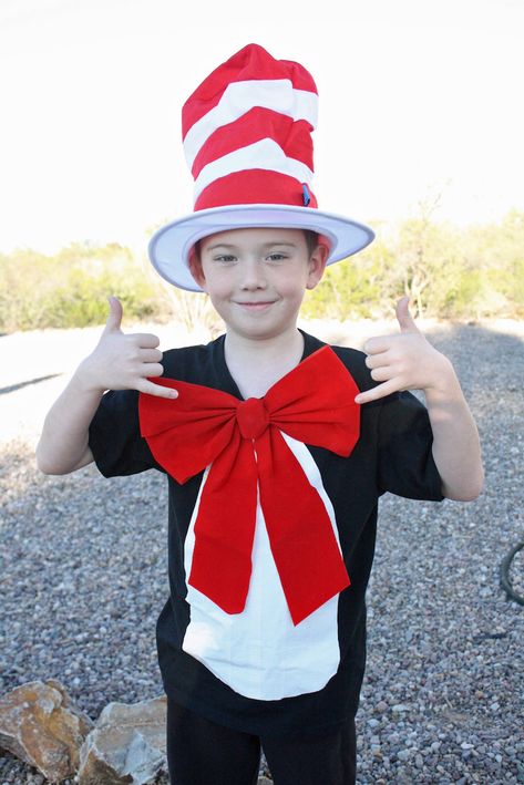 A popular choice for dress as your favorite Dr. Seuss character day was definitely the Cat in the Hat. Thankfully this Cat in the Hat Costume is an easy DIY Dr Seuss Cat In The Hat Costume, Diy Dr Seuss Hat, Dr Seuss Diy Costumes, Dr. Seuss Costumes, Seuss Costumes, Cat In The Hat Costume, Dr Seuss Costumes, Diy Costumes Kids Boys, Character Day