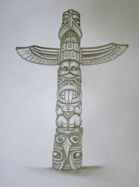 Totem Pole Totem Pole Drawing, Pole Drawing, Totem Pole Tattoo, Native Drawings, Totem Pole Art, Native American Tattoo, Native American Tattoos, Native Tattoos, Pacific Northwest Art