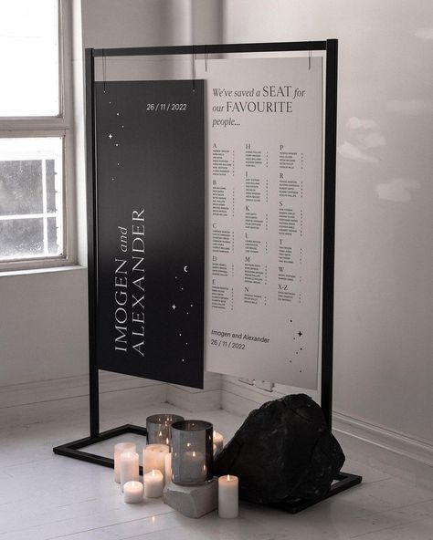 Our Luna large signage package includes an oversized welcome sign and seating chart to create a statement look for your event! 😍 Styling… Industrial Seating Chart, Moody Seating Chart, Modern Wedding Seating Chart Ideas, Wedding Seating Chart Black And White, Seating Chart For Large Wedding, Black Wedding Signage, Black And White Wedding Signage, Welcome And Seating Chart, Seating Chart Layout