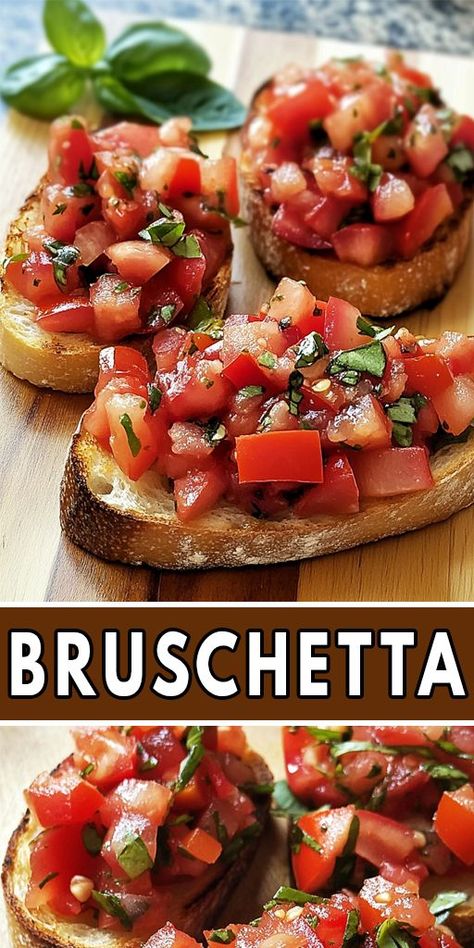 Looking for a delicious, last-minute appetizer to impress your guests? This homemade Bruschetta recipe is your go-to option! Fresh tomatoes, garlic, basil, and a drizzle of olive oil on crispy toasted bread make for the perfect bite-sized treat. Whether it’s for a party, gathering, or just a quick snack, this easy-to-make appetizer is guaranteed to be a crowd-pleaser. 👉 Pin now to save this recipe for your next event! #Bruschetta #QuickAppetizers #EasyRecipes #PartyFood #TomatoRecipe Bruschetta Recipe Easy, Brushetta Appetizers, Tomato Basil Bruschetta, Easy Bruschetta Recipe, Bruschetta Recipes, Homemade Bruschetta, Bruschetta Appetizer, Easy Bruschetta, Recipe Appetizers