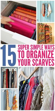 I love scarves! But I have so many I can't keep them all organized. These tips and ideas have made my life so much easier. Organize Scarves, Storing Scarves, Folding Scarves, How To Fold Scarf, How To Store Scarves, Scarf Organizer, Scarf Rack, Scarf Display, Hanging Scarves