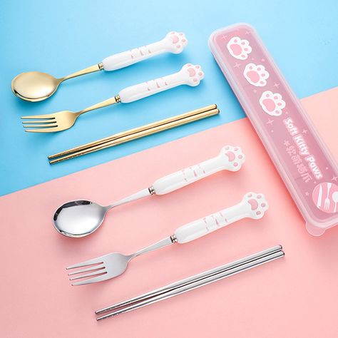 Cat Spoon, Paw Design, Cartoon Gift, Kawaii Accessories, Stainless Steel Cutlery, Cute Kitchen, Spoon Fork, Ceramic Tableware, Tableware Set