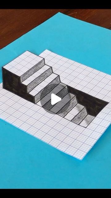 Drawing Ideas Illusions, How To Draw 3d Drawings, 3d Maze Drawing, Op Art Ideas, Stair Illusion Drawing, Staircase Optical Illusion, Optical Illusion Drawings On Graph Paper, Graph Paper Illusion Drawing, 3d Line Art Optical Illusions