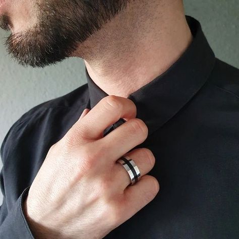 Black And Silver Rings For Men, Mens Nails Black, Silver Rings For Men Unique, Mens Silver Rings Handmade, Rings For Guys, Black Ring For Men, Band Rings For Men, Male Rings, Silver Band Rings