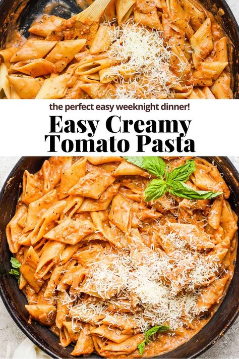 Easy Stovetop Pasta Recipes, Creamy Pasta With Milk, 1 Person Pasta Recipes, Creamy One Pot Pasta, Creamy Tomato Spaghetti, Half And Half Pasta Recipes, Creamy Pasta With Tomatoes, Creamy Tomato Pasta Bake, Pasta With Creamy Tomato Sauce