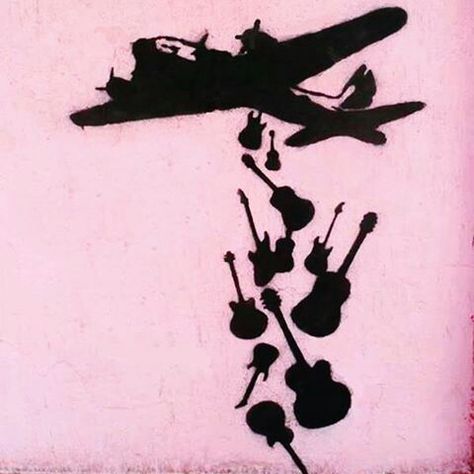 Two of my most #favorite  things #guitars  and#planes  #✈️ I've seen every episode of#airdisasters  twice #artofthenight  #gnite  Who ever made this keep doing what you do! 👌🏻 Art Musical, Street Art Banksy, Arte Punk, Banksy Graffiti, Make Music, Amazing Street Art, September 10, Street Art Graffiti, Public Art