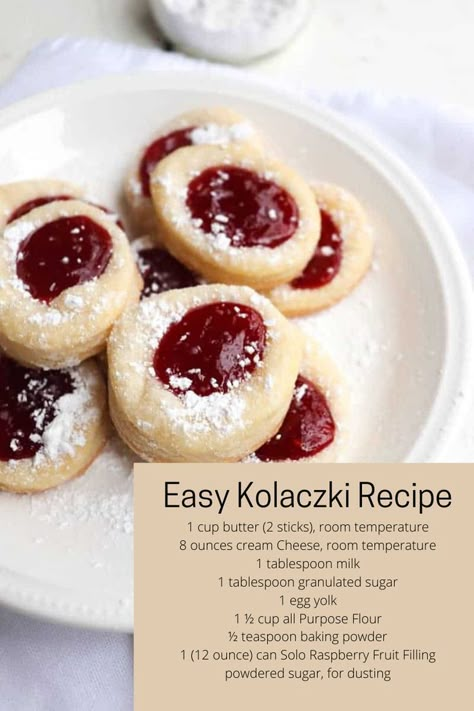 Easy Kolaczki Recipe, Kolaczki Cookies Recipe, Kolaczki Cookies, Kolaczki Recipe, Kolache Recipe, Cream Cheese Cookies, Fruit Filling, Thumbprint Cookies, Keto Foods