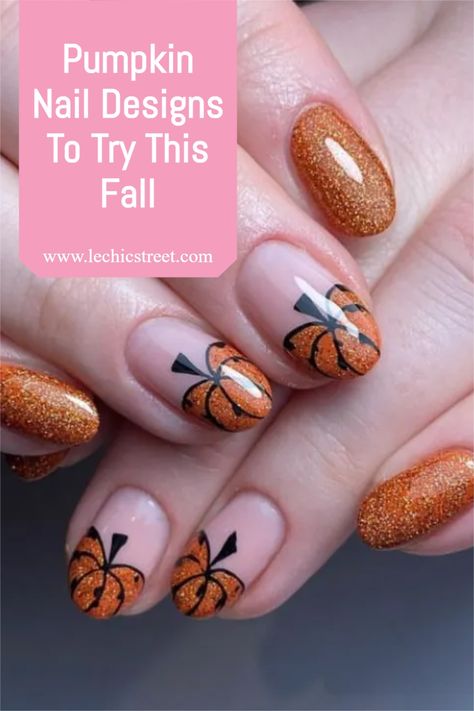 fall season nails, fall nails, pumpkin nails, fall nail designs, fall nail art Gold Pumpkin Nails, Nails For The Fall, Fall Pumpkin Nails, Fall Nails Cute, Cute Pumpkin Designs, Nail Designs For Halloween, Pumpkin Vibes, Pumpkin Nail Designs, Pumpkin Nail