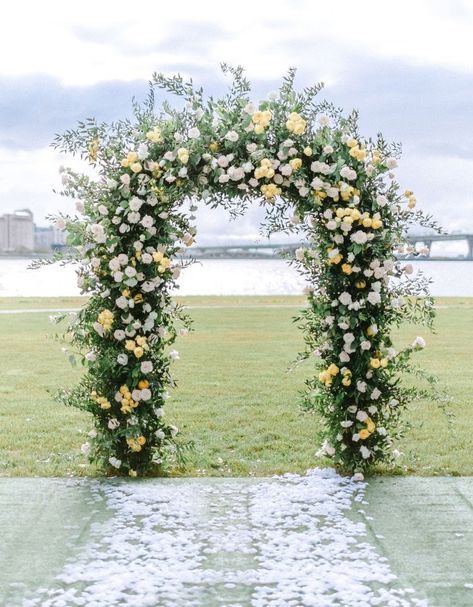 Stunning yellow floral wedding arch. For more YELLOW wedding ideas go to COLORS > YELLOW on our menu. // mysweetengagement.com // #wedding #weddingideas #weddingceremony #weddingarch #weddingflowers #yellowwedding Yellow Wedding Ideas, Yellow Floral Wedding, Floral Wedding Arch, Sicilian Wedding, Entrance Arch, Floral Arches, Lemon Wedding, Yellow Wedding Theme, Wedding Altar