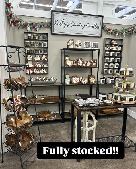 We are fully stocked @paintedtreeboutiquesvistaridge AND we even hung some Christmas garland!! Check out all our unique candle shapes! #doughbowlcandles #lewisvilletx #lewisvilletexas #dentoncounty #paintedtreeboutiques Candle Display Retail, Candle Booth Display, Candle Store Display, Candle Booth, Craft Market Display, Country Candle, Booth Backdrops, Candle Making Business, Craft Market