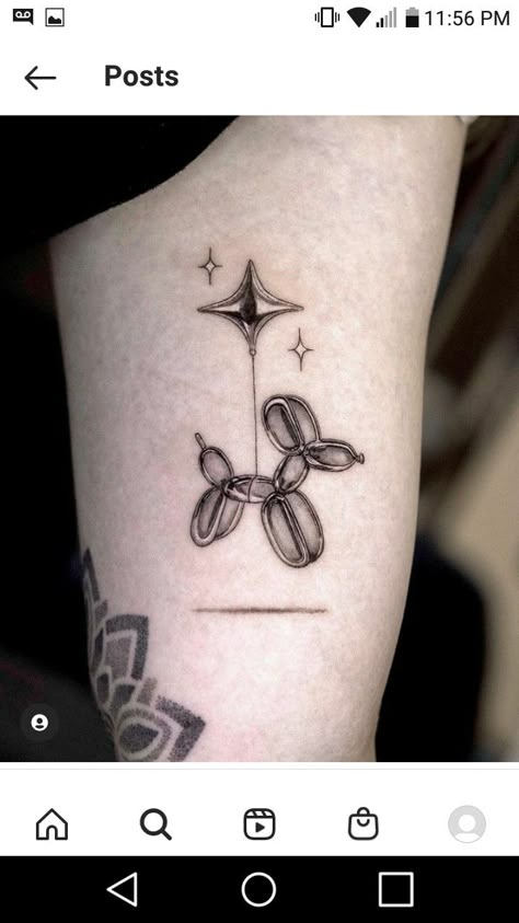 Star Balloon Tattoo, Balloon Animal Tattoo, Balloon Dog Tattoo, Puppy Tattoo, Tatoo Styles, Amazing 3d Tattoos, Flash Tats, Balloon Tattoo, Palm Mehndi Design