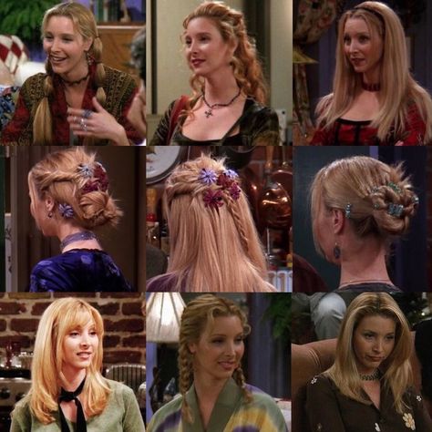 2000s Movie Hairstyles, 90 S Hairstyles Women, 90s Whimsigoth Hair, 90s Scrunchie Hair, 90s Hoco Hair, Phoebe Buffay Hair Tutorial, 2000s Formal Hairstyles, Friends Tv Show Hairstyles, Whimsigothic Hairstyles