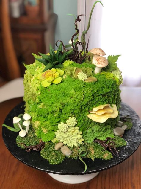 Moss Cake, Fairy Garden Cake, Nature Cake, Mushroom Cake, Woodland Cake, Baking Art, Garden Cakes, Forest Cake, Take The Cake