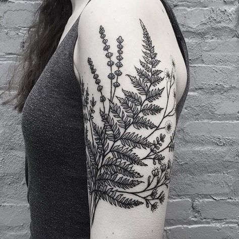 Filler Nature Tattoos, Colonial Tattoos, Floral Greenery Tattoo, Botanical Fern Tattoo, Inner Arm Tattoo Cover Up, Nature Tattoos Aesthetic, Pnw Tattoo Sleeve, Fern Floral Tattoo, Ostrich Fern Tattoo