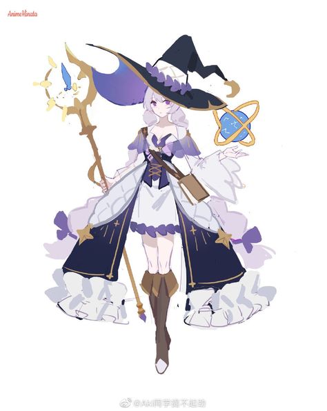 Moon Witch Character Design, Astronomy Character Design, Star Witch Character Design, Ghost Design Concept Art, Witch Outfit Design, Witch Vtuber, Magician Character Design, Witch Hat Drawing, Star Witch