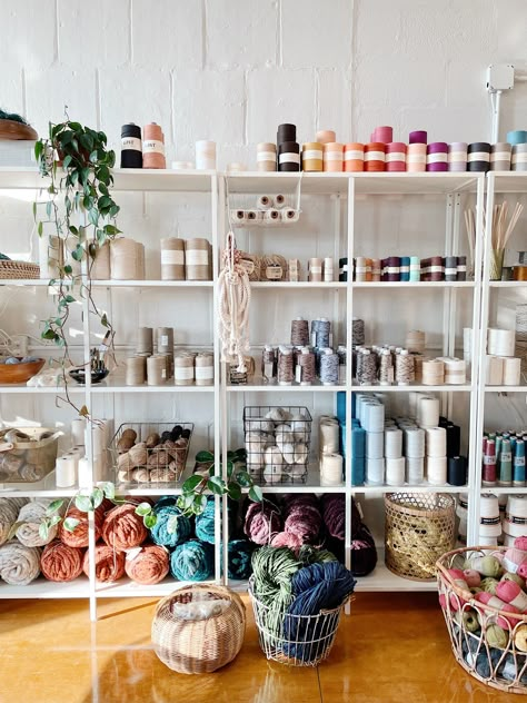 Yarn Storage Ideas, Yarn Storage Solutions, Yarn Display, Storage Ideas For Small Spaces, Business Office Decor, Knitting Room, Wood Shelving Units, Yarn Organization, Art Studio Organization