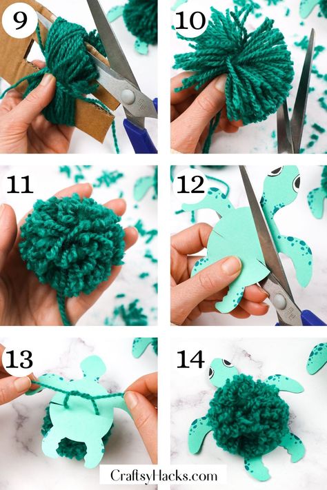 Diy Sea Creatures, Crafts With Pom Poms, Turtle Crafts For Kids, Ocean Party Ideas, Sea Creatures Crafts, Turtle Craft, Turtle Crafts, Turtle Drawing, Easy Craft Ideas