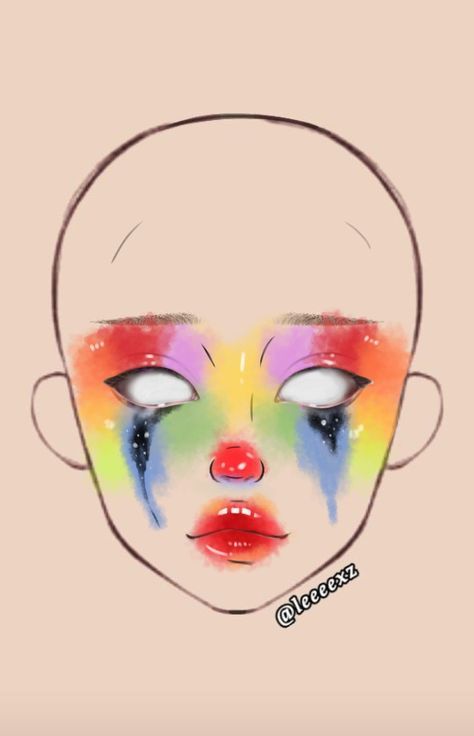 Makeup Drawing Halloween, Halloween Makeup Drawing, Crazy Make Up Ideas, Cool Sfx Makeup Ideas, Airbrush Clown Makeup, Face Paint Ideas Clown, Halloween Makeup Looks Drawing, Cool Makeup Ideas Creative, Makeup Ideas Drawing Halloween