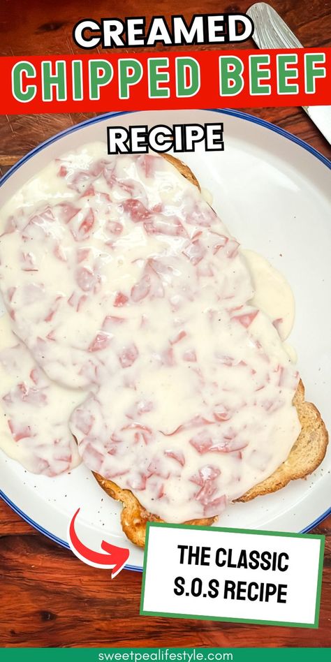 Enjoy a quick and comforting meal with this Easy Creamed Chipped Beef on Toast recipe! Featuring tender beef slices smothered in a creamy, savory sauce, this dish is a delicious throwback to simpler times. Perfect for breakfast or a cozy dinner, this recipe comes together in minutes and pairs perfectly with toast, biscuits, or even baked potatoes. Whether you're new to this classic or a longtime fan, this easy recipe is sure to become a staple in your home. Cream Beef Recipe, Chipped Beef Recipe, Cream Chipped Beef, Cream Chipped Beef Recipe, Creamed Chipped Beef On Toast, Chipped Beef On Toast, Beef On Toast, Sos Recipe, Creamed Chipped Beef