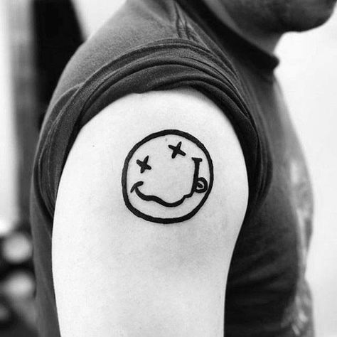 60 Nirvana Tattoo Designs For Men - Rock Band Ink Ideas Rock Tattoo Designs, Rock Music Tattoo, Nirvana Tattoo Ideas, Rock Tatoos, Classic Rock Tattoos, Tattoo Basic, Rock Tattoos, Cloud Tattoo Sleeve, Nirvana Tattoo