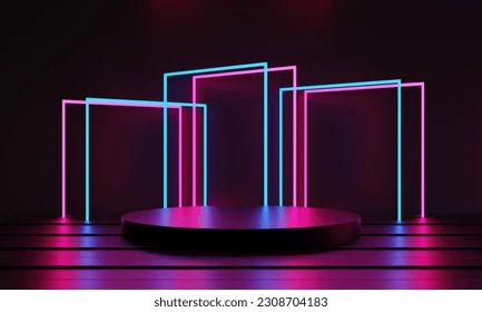 Futuristic Stage, Illustration Rendering, Pedestal Display, Display Room, Glow Light, Day Glow, Cyberpunk Style, Game Background, Neon Glow