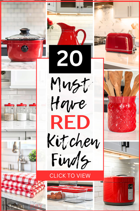 Must Have Red Kitchen Finds Gray And Red Kitchen Ideas, Red Accent Kitchen, Kitchen With Red Accents, Red Kitchen Accents, Red Kitchens, Duplex Ideas, Red And White Kitchen, Amazon Kitchen Must Haves, Red Kitchen Decor