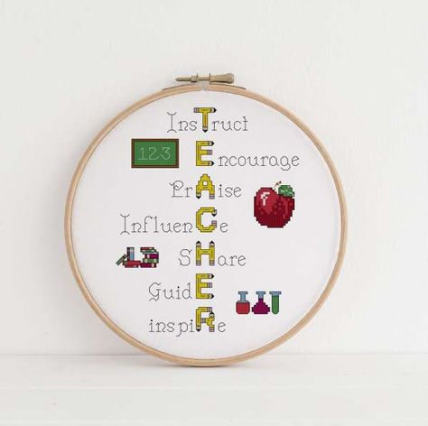 Teacher Appreciation Cross Stitch Pattern Embroidery For Teachers Gift Ideas, Teacher Cross Stitch Patterns, Cross Stitch Teacher, Teacher Cross Stitch, Subversive Cross Stitch Patterns, Rope Rug, School Images, Teachers Diy, Cross Stitch Bookmarks