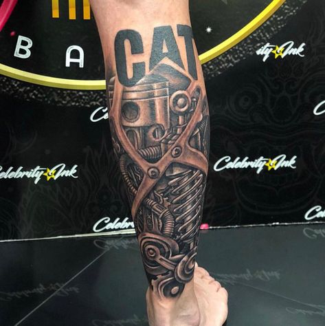 CAT diesel power tattoo Diesel Injector Tattoo, Caterpillar Equipment Tattoo, Mechanic Sleeve Tattoos For Guys, Men Car Tattoo Ideas, Diesel Mechanic Tattoo Ideas, Diesel Tattoo Ideas, Bulldozer Tattoo, Semi Truck Tattoo Ideas, Wrench Tattoo Mechanic