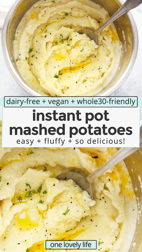 Instant Pot Mashed Potatoes - These creamy, fluffy mashed potatoes are so easy, thanks to the pressure cooker! They're the perfect accompaniment to a hearty home-cooked meal! (Gluten-free, dairy-free, vegan + Whole30 options!) / instant pot vegan mashed potatoes / instant pot dairy free mashed potatoes // instant pot whole30 mashed potatoes / Pressure cooker mashed potatoes / dairy free mashed potatoes / Mashed Potatoes Dairy Free, Instant Pot Dairy Free, Russet Mashed Potatoes, Instapot Mashed Potatoes, Pressure Cooker Mashed Potatoes, Basic Mashed Potatoes, Instant Pot Mashed Potatoes, Dairy Free Mashed Potatoes, Vegan Mashed Potatoes