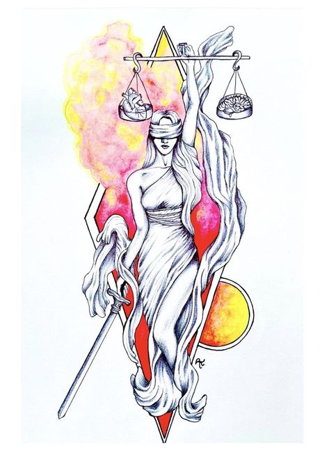 Lady Of Justice, Daruma Doll Tattoo, Justice Tattoo, Justice Art, Goddess Of Justice, Pin Up Girl Tattoo, Medusa Tattoo Design, Libra Tattoo, Tatoo Inspiration