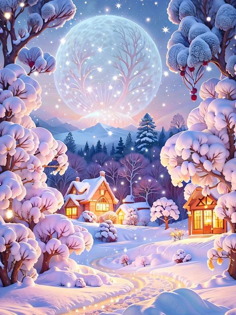 Snow Scenery, Winter Magic, Usb Charger, Painting Photos, Colorful Art, Fairy Tales, Beautiful Places, Art Painting, Healing