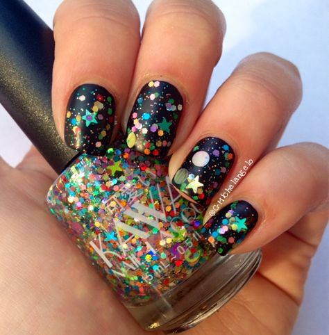 Rainbow And Black Nails, Concert Nails, Vegas Nails, Multicolored Nails, Black Nail Polish, Rainbow Star, Jelly Nails, Rainbow Nails, Stiletto Nails