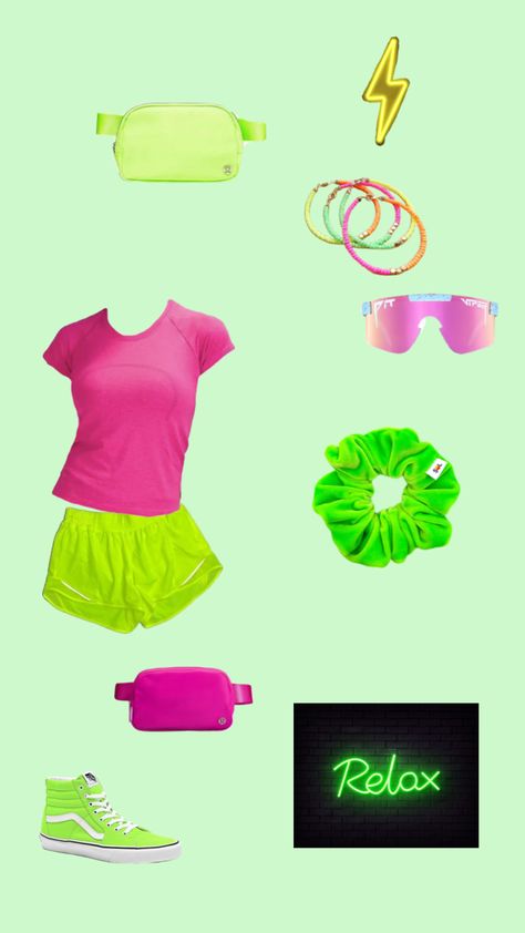 #neon Neon Birthday Party Outfit, Neon Night Outfit, Neon Outfits Aesthetic, Cute Neon Outfits, 80s Neon Outfit, Glow Party Outfit, Glow Outfits, Neon Clothes, Neon Dance