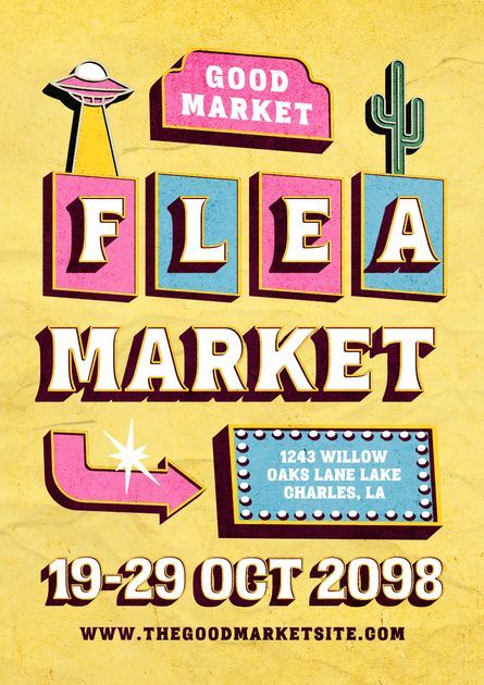 Market Flyer Design, Flea Market Flyer, Ads Illustration, Flea Market Poster, Free Poster Templates, Corporate Brochure Design, Pop Up Market, Event Poster Design, Graphic Design Tips