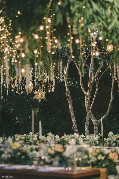 WedLuxe Magazine The Ultimate Celestial Wedding in Bali Starry Garden Wedding, Natural Whimsical Wedding, Starfall Themed Wedding, Forest Celestial Wedding, Ethereal Celestial Wedding, Star Night Wedding Theme, Celestial Green Wedding, Mythical Themed Wedding, Celestial Outdoor Wedding