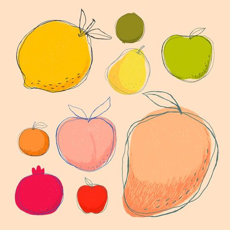 Cute doodle art fruit vector collection | free image by rawpixel.com / Namcha Fruit Doodle, Draw Food, Real Earth, Veggie Art, Vegetable Art, Modern Watercolor Art, Fruit Logo, Doodle Background, Fruit Vector