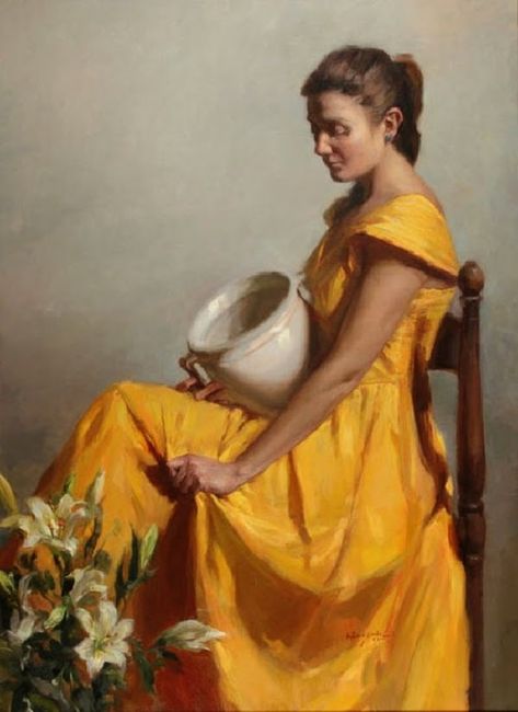 Florence Academy Of Art, Oil Portrait, Yellow Art, Mellow Yellow, French Artists, Figure Painting, Figurative Art, Yellow Dress, Portrait Painting