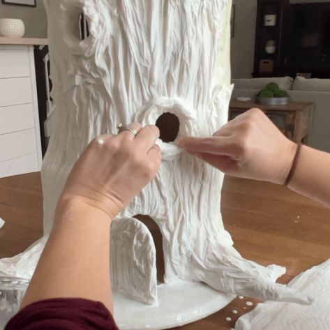 Diy Garden Accessories, Miniature Tree House Diy, Paper Mache Fairy House, Tree Stump Fairy House Diy, Diy Fairy Village, Gnome House Diy, Heartwood Hotel, Cardboard Fairy House, Fairy Diy Crafts