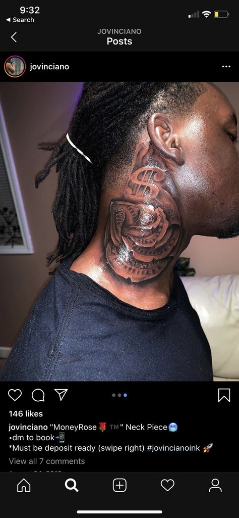 Men’s Neck Tattoos Side, Gothic Neck Tattoo For Guys, Money Neck Tattoo Men, Side Neck Tattoo For Guys Cover Up, Trap Tattoos Men Neck, Side Neck Tattoo For Guys Hood, Dice Neck Tattoo, Rare Neck Tattoo, Chosen 1 Tattoo Men Neck