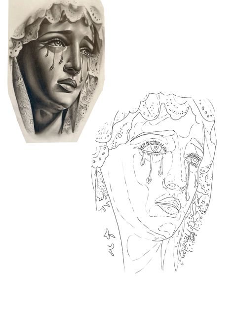 Color Packing Tattoo Technique, Tattoo Stencils With Shading, Lady Of Sorrows Tattoo, Real Tattoo Designs, Portrait Tattoo Stencil, Tattoo Stencil Outline Simple, Tattoo Design Portrait, Realistic Tattoo Stencil, Face Tattoo Stencil