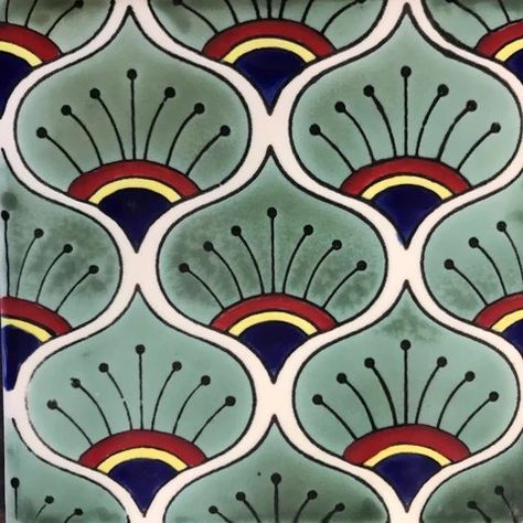 Mexican Pool, Outdoor Window Trim, Mexican Tile Art, House Mural, Menu Project, Talavera Design, Door Mural, Painted Tile, Green Feather