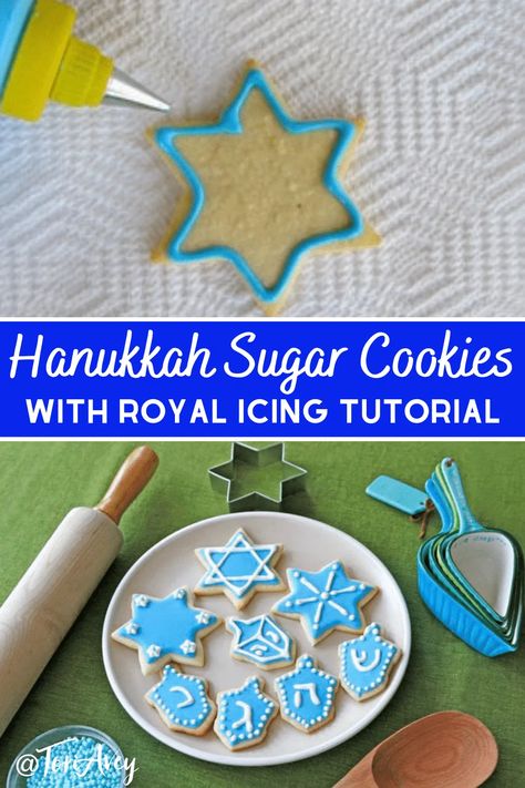 Hannukah Cookies, Icing Cookies Tutorial, Hanukkah Cookies, Hannukah Recipes, Hanukkah Desserts, Decorate Sugar Cookies, Flood Icing, Sugar Cookies With Royal Icing, Holiday Sugar Cookies