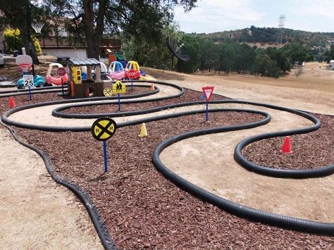 Preschool Playground, Outdoor Play Spaces, Outdoor Play Areas, Race Tracks, Diy Playground, Outdoor Biking, Kids Outdoor Play, Outdoor Play Area, Natural Playground